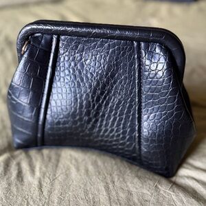 Black Crocodile Embossed Clutch